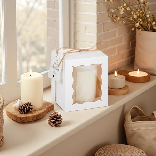 50 clear candles gift box with white square packing Cheka and twine for birthday wedding, 10 oz candles