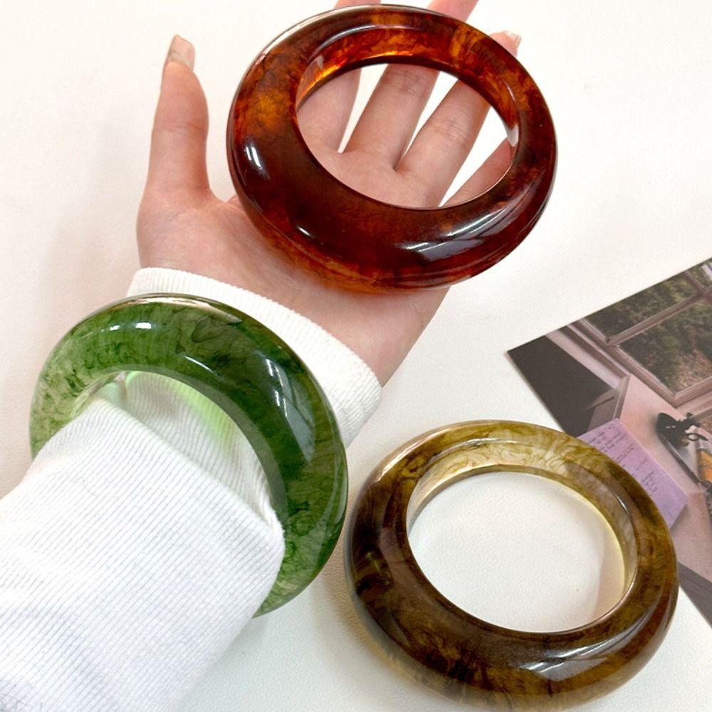 Bohemian Irregular Wide Bracelet Geometric Retro Hand Ring Unique Chunky Resin Bangle Gift