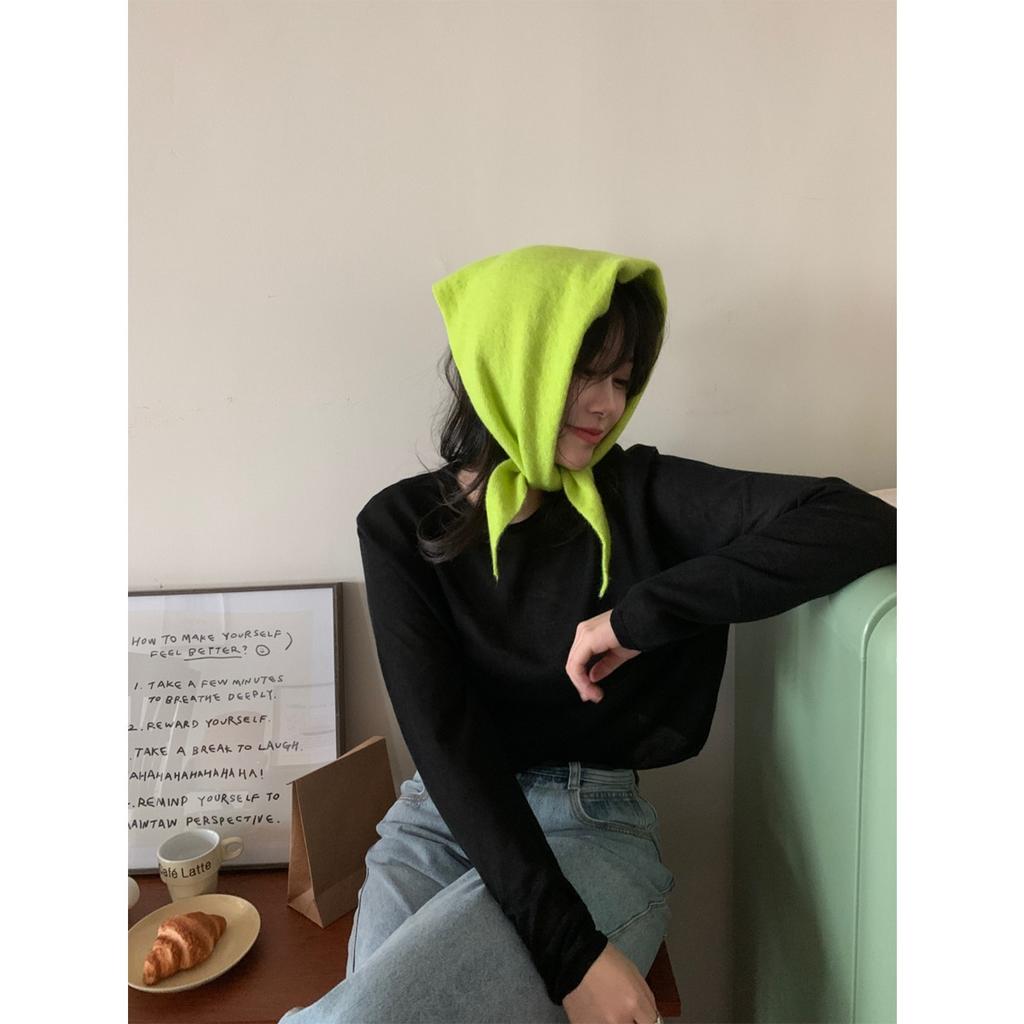 Шерстяной Темперамент, Треугольный Шарф против старения, Вязаная Маленькая Шаль для Женщин на Осень и Зиму, Универсальная Корейская Версия, Завязывается и Носится на Плечах