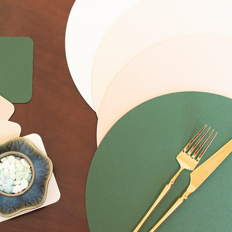 Круглый коврик для столовых приборов из искусственной кожи, прямоугольный водонепроницаемый маслостойкий теплоизоляционный коврик для стола, гостиничный ресторанный стол, искусственная подставка для столовых приборов
