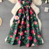 Summer Fashion Flower Vest Midi Dress Women's Sleeveless O-Neck Tank Floral Print Slim A Line Ball GownWomen Dresses
