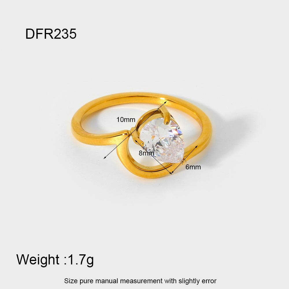 ins water drop square zircon irregular wave ring stainless steel 18K ring waterproof stacked jewelry women