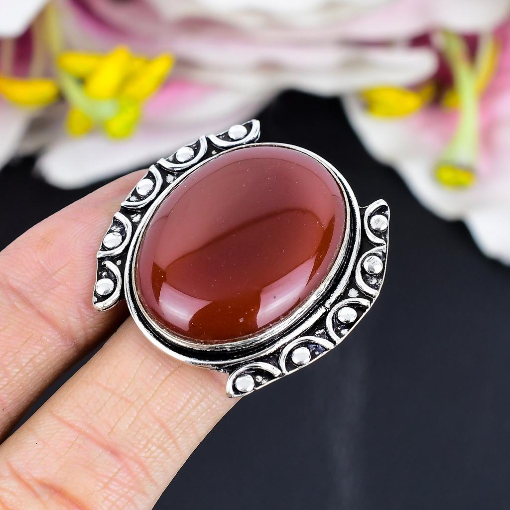 Carnelian Gemstone Handmade 925 Sterling Silver Jewelry Ring Size 7.5 KG-1715