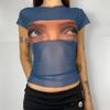 Summer Retro Aesthetics T-shirt Transparent Mesh Short Sexy Top Open Umbilical Gothic Funny Eye Picture T-shirt