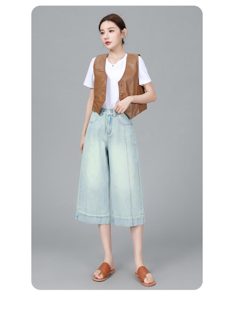 Крутые ретро светло-голубые джинсовые шорты высокого класса прямого кроя