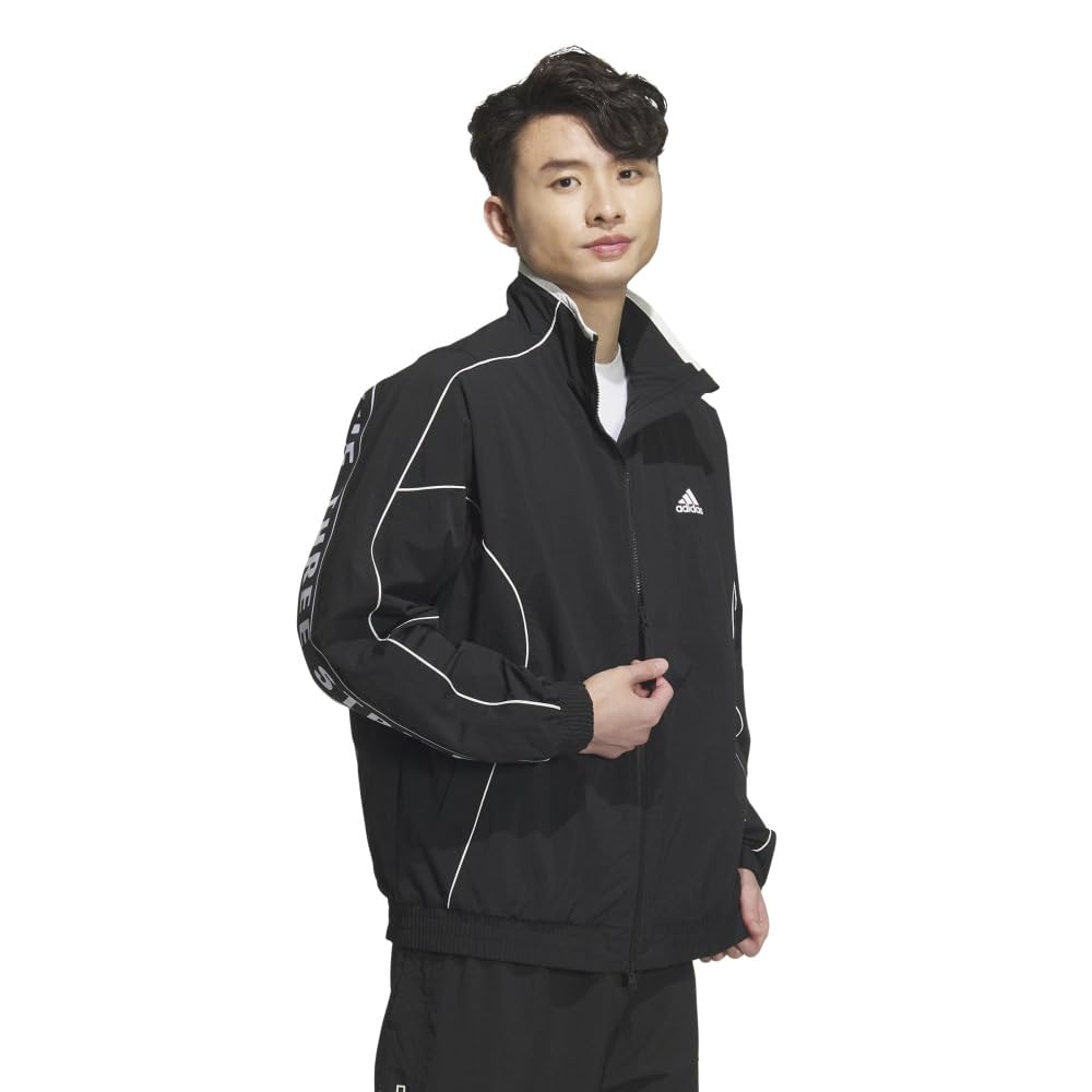 Adidas KWY03 Jersey Loose Wrinkled Nylon Woven with Brushed Tricot Black Size M Men's Top, Wording, Fit, Lining, (JH1023),