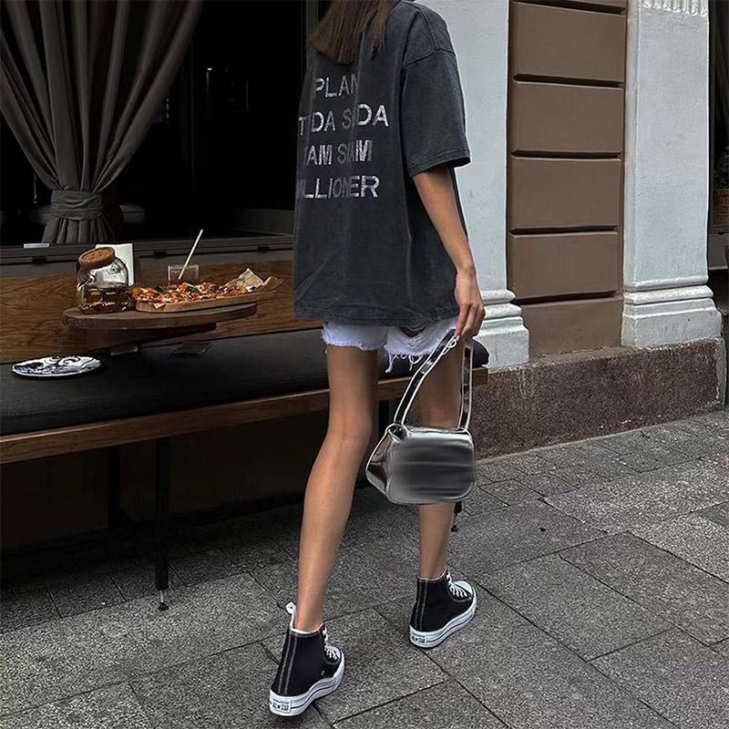 Винтажные повседневные хлопковые футболки со стразами, женские летние рубашки с коротким рукавом и буквенным принтом, универсальные уличные топы