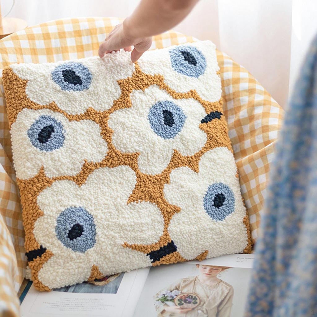 16x16 '' Punch Embroidery with Pattern, Yarns, Making Tools for Rug Pillowcase W/