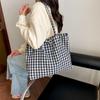 Korean Plaid Shoulder Bag Bow Tie Design Shopping Bag Portable Plaid Tote Bags  Ladies