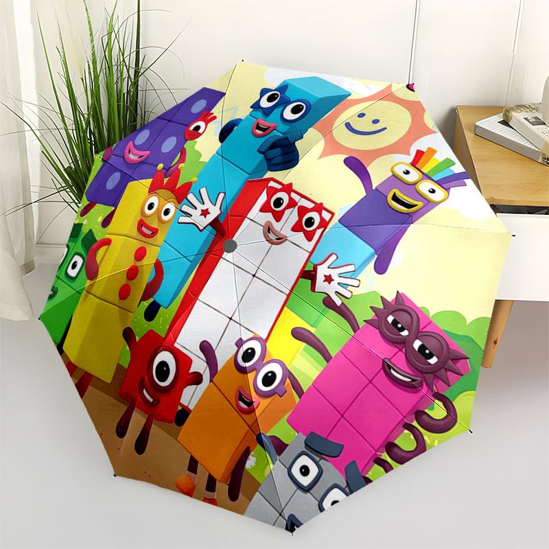 Cubes, Characters Themed Automatic Opening and Closing Umbrella, Compact Travel Umbrella, Lightweight and Portable, Suitable for Beach Commu