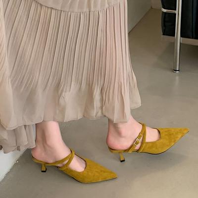 Мода 2025 Новая обувь Тонкие каблуки Женские туфли-лодочки Шлепанцы Женские Мелкие мюли Мода Острый носок Женские Босоножки на каблуке Обувь