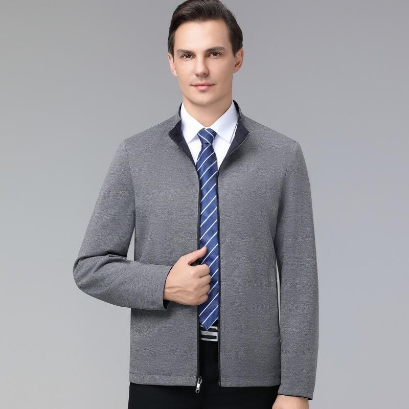 Двусторонняя мужская куртка весна-осень, новая деловая повседневная куртка с воротником-стойкой, куртка из шелка для мужчин среднего возраста