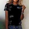 Women's Clothing T-shirt Crew Neck Fashion Short Sleeve Summer Casual Top 3D Butterfly Print Loose Breathable Women's T-shirt