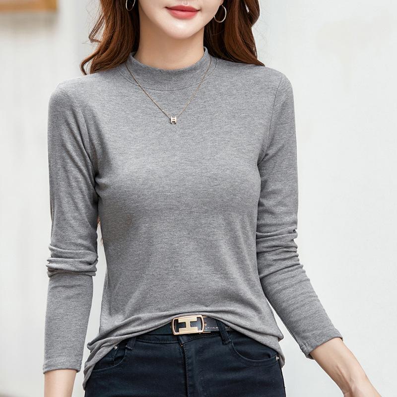 Рубашка из модала с воротником-получерепахой для женщин на осень и зиму, новая теплая и утолщенная универсальная футболка с длинными рукавами