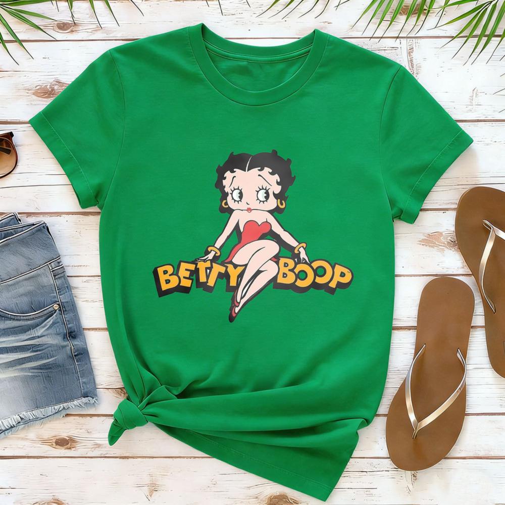 Classic Red Dress Betty Boop Theme Series Printed TShirt Betty Boop Collector Casual Daily Outfit Retro Style Women Cotton Tops