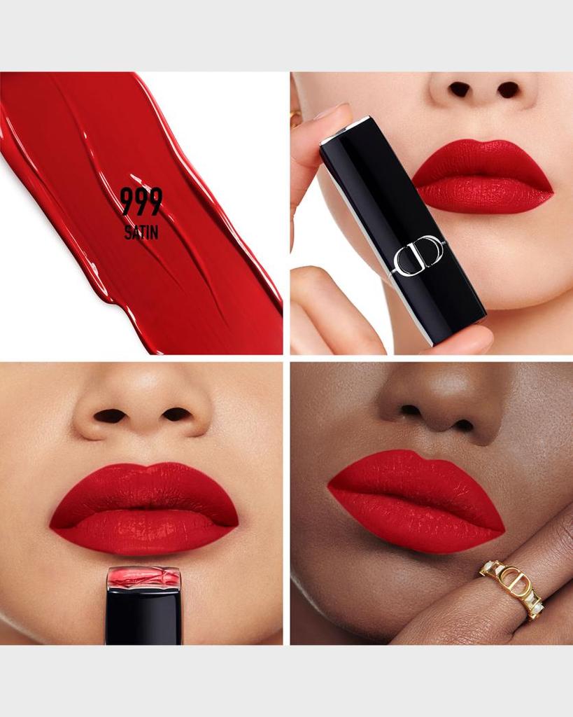 Dior Rouge Dior 999 Satin Lipstick 3.5g, Moisturizing Creamy Texture, Vivid Classic Red, Long Lasting, New & Old Packaging Random Delivery