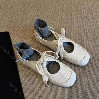 Женские балетки лоферы обувь модные неглубокие кроссовки повседневные сандалии 2025 весна осень элегантные на шнуровке плоские мягкие кожаные лоферы