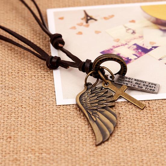 Мужское ожерелье Винтажное Регулируемое Панк-стиль Веревочная цепочка На все случаи жизни Украшение Искусственная коровья кожа Подвеска-шарм Крыло ангела Ожерелье Ювелирные изделия для повседневной носки
