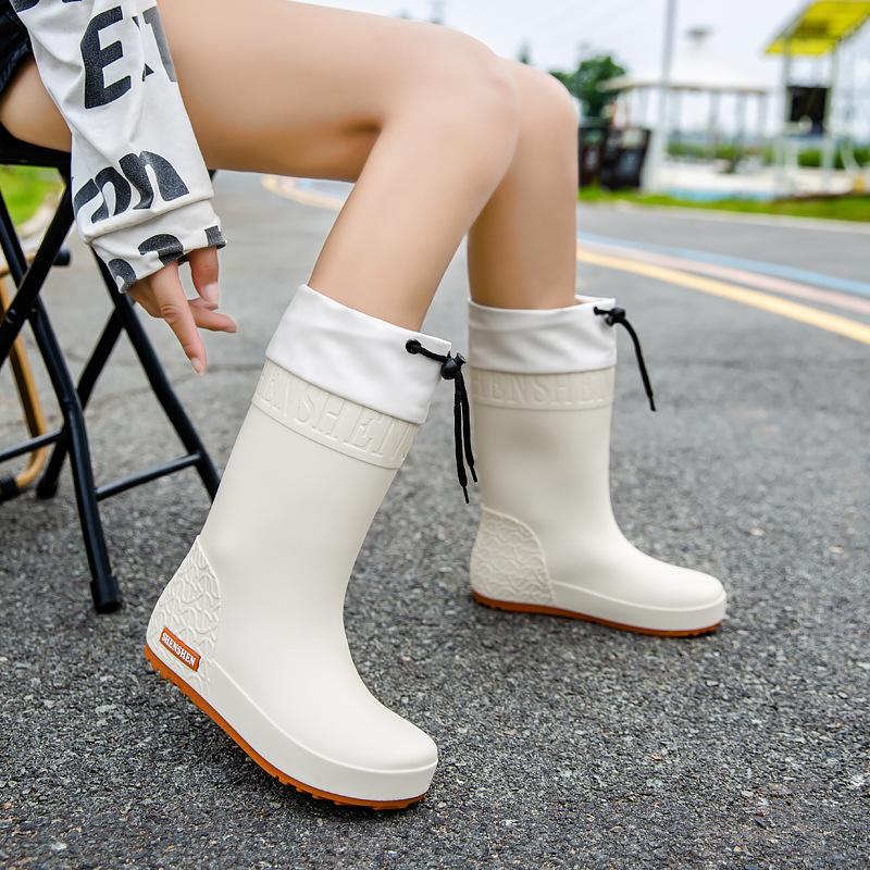 Women's Mid-tube Rain Boots Rubber Boots Warm Overshoes Waterproof Outdoor Non-slip Wear-resistant Fashion All-match Rain Boots