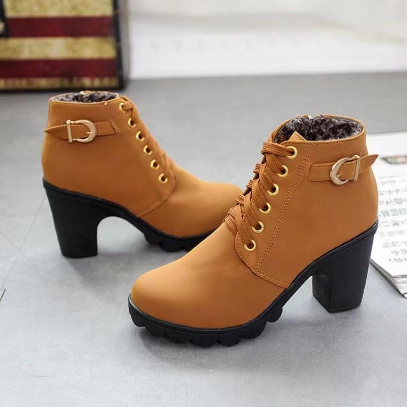 Fashion Pu Leather Ankle Boots Women 2024 Autumn Wedge High Heels Woman Comfort Women Shoes Buckle Lace Up Casual Short Boats