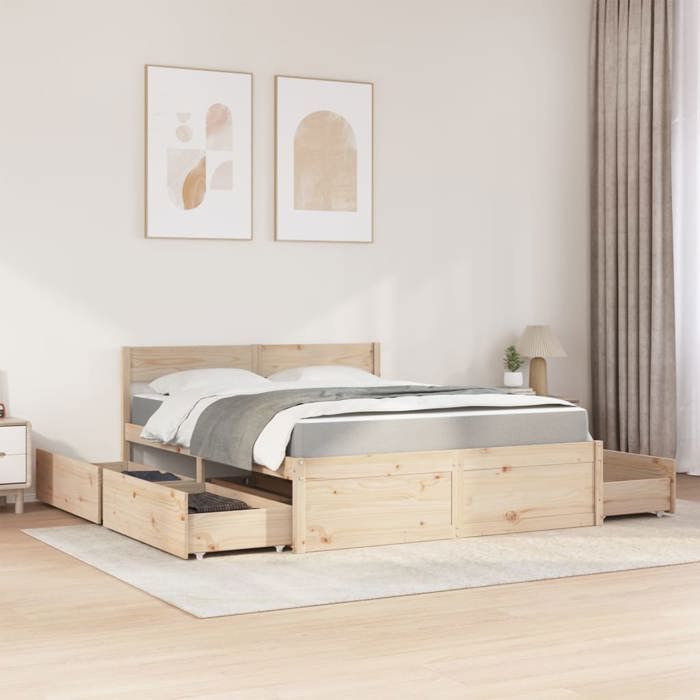 VidaXL Lit avec tiroirs et matelas 140x200 cm bois massif de pin, meuble de chambre à coucher, lit en bois, lit avec tiroir, 3281898