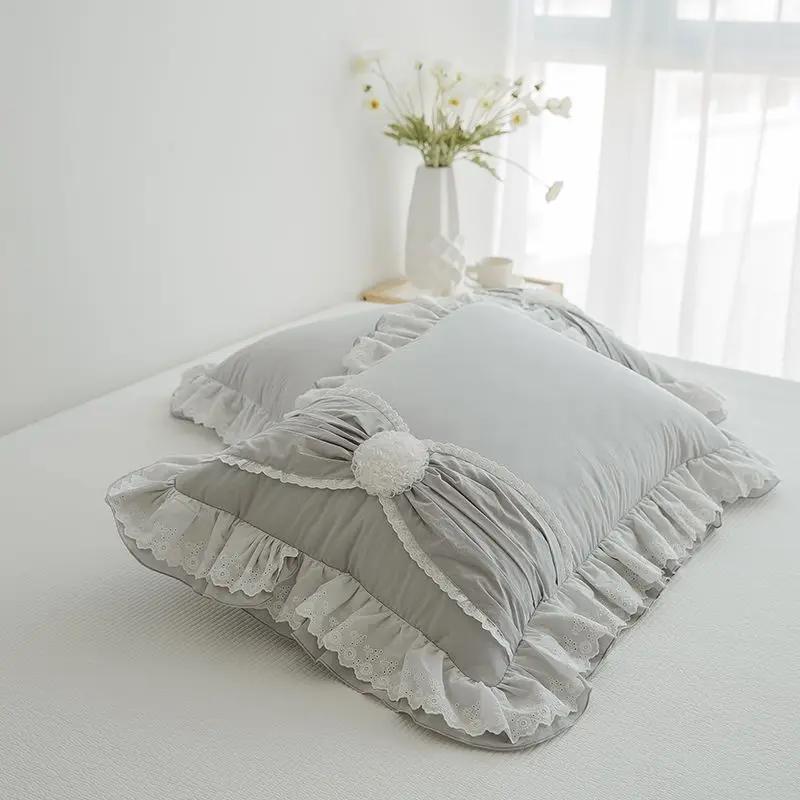 Korean Princess Style Bedding Set Stitch Lace Ruffles Bed Linen Room Decor Double Duvet Cover Set Bed Skirt Pillow Cases