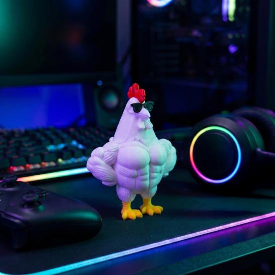 3D-печатная фигурка мышечной курицы Забавная крутая статуэтка петуха в солнцезащитных очках Коллекционная статуэтка мускулистого петуха Настольное украшение для дома Офиса Исполнительного стола