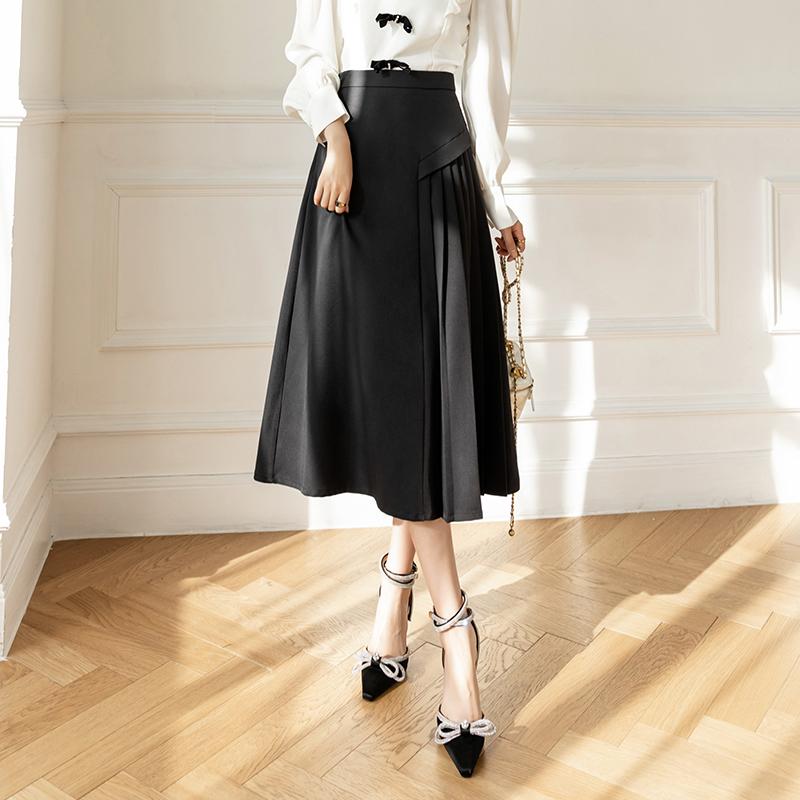 Summer Fashion Pleated Office Skirt Women Clothes Black Khaki Work Wear Ladies Skirts Formal