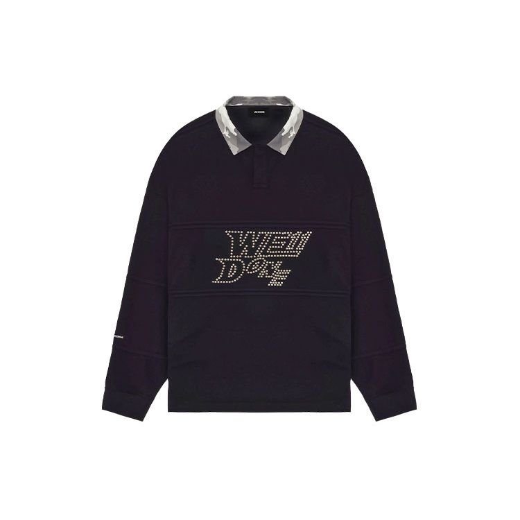 We11done Ss22 Solid Logo Long Sleeve Polo Shirt Unisex tops Black WD-TT1-22-582-U-BK