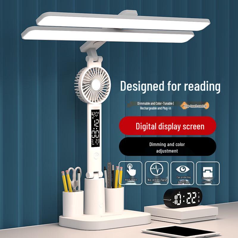 UOSU Foldable LED Desk Lamp with Fan & Clock