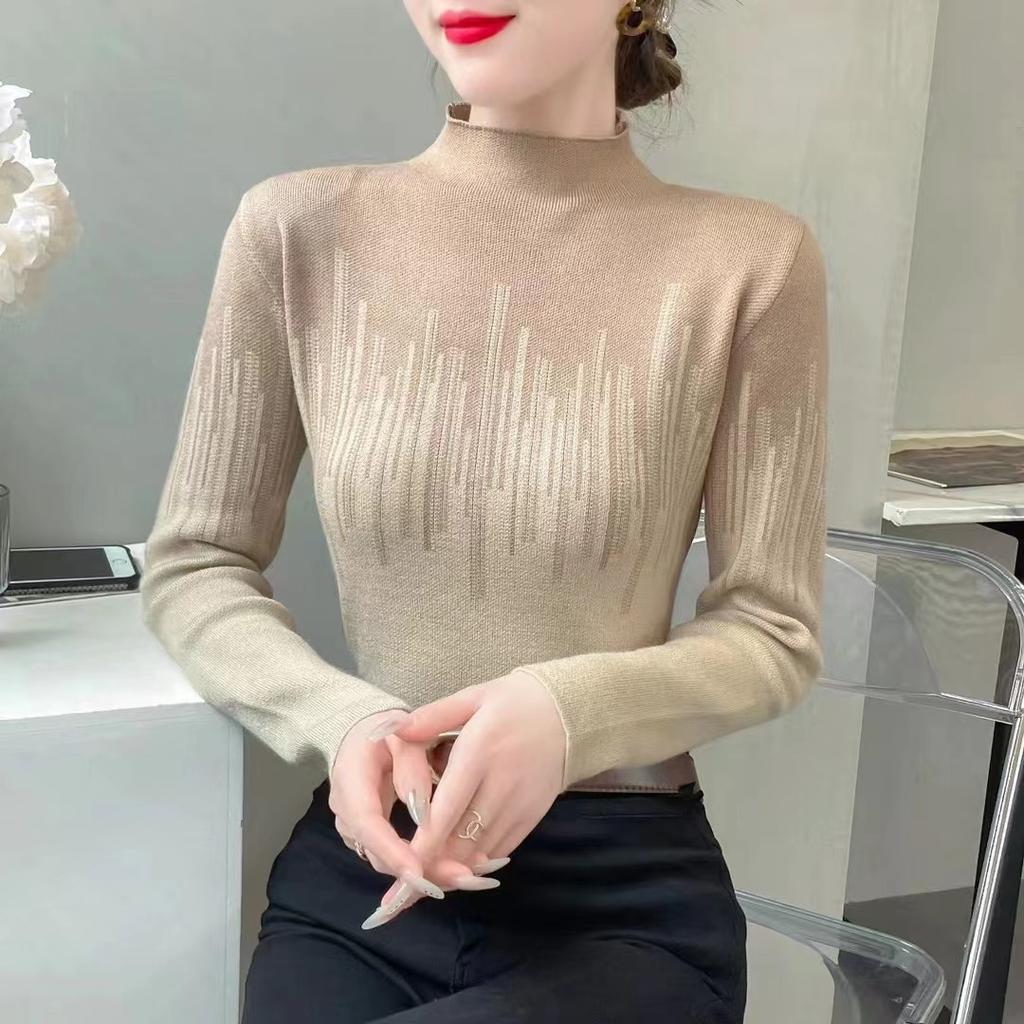 Пуловер с полувысоким воротом, вязаный базовый свитер, женский осенне-зимний новый облегающий модный вязаный свитер