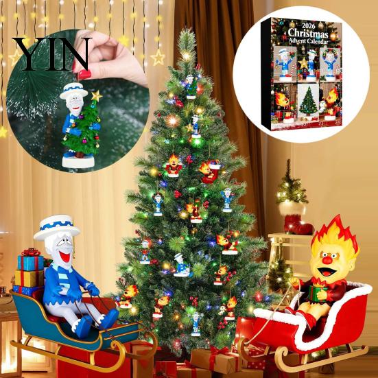 Office Desk Decoration Christmas Advent Calendar 2026, 24-Day Surprise Countdown with 24 Festival Celebration Supplies Acrylic Pendants, Anime Themed