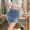 Youthful and Slimming Vintage Skirt Pants A-line Short Skirt High Waist Design Double Buckle Package Hip Skirt Ladies Summer Fashion Denim Short Skirt