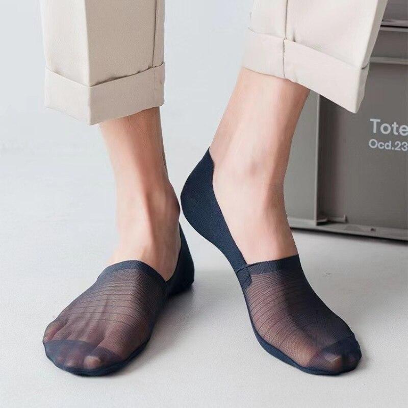 Летние сетчатые дышащие низкие носки, мужские силиконовые нескользящие невидимые носки, повседневные однотонные носки из ледяного шелка