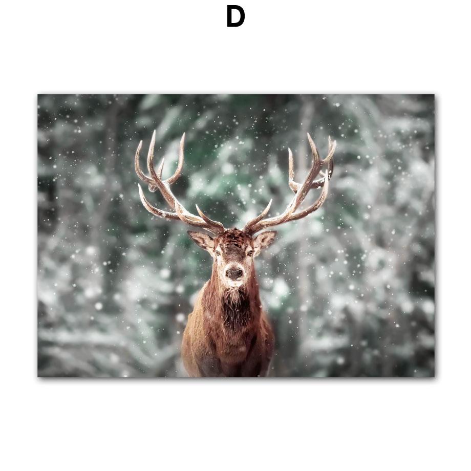 Настенная картина на холсте, Рождественская елка, красный дом, белка, олень, украшение для гостиной, постеры и принты, настенные картины для дома