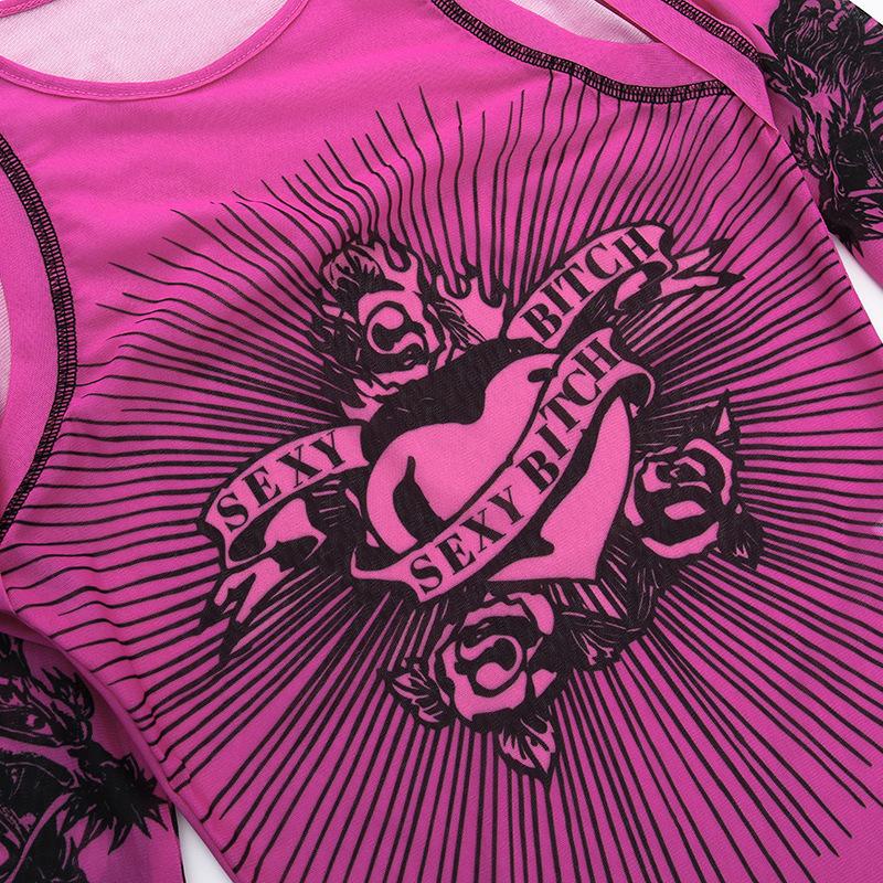 Европейский и американский хип-хоп напечатанный пикантный девчачий сексуальный базовый нерегулярный перспективный ажурный дизайн смысл женский комбинезон с длинными рукавами