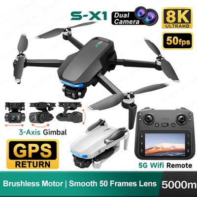 2026 НОВЫЙ Дрон S-X1 MAX 4K Профессиональная HD-камера 3-осевой стабилизатор EIS Аэросъемка 5G WIFI FPV Бесколлекторный с большим экраном Радиоуправляемый квадрокоптер Игрушки для мальчиков