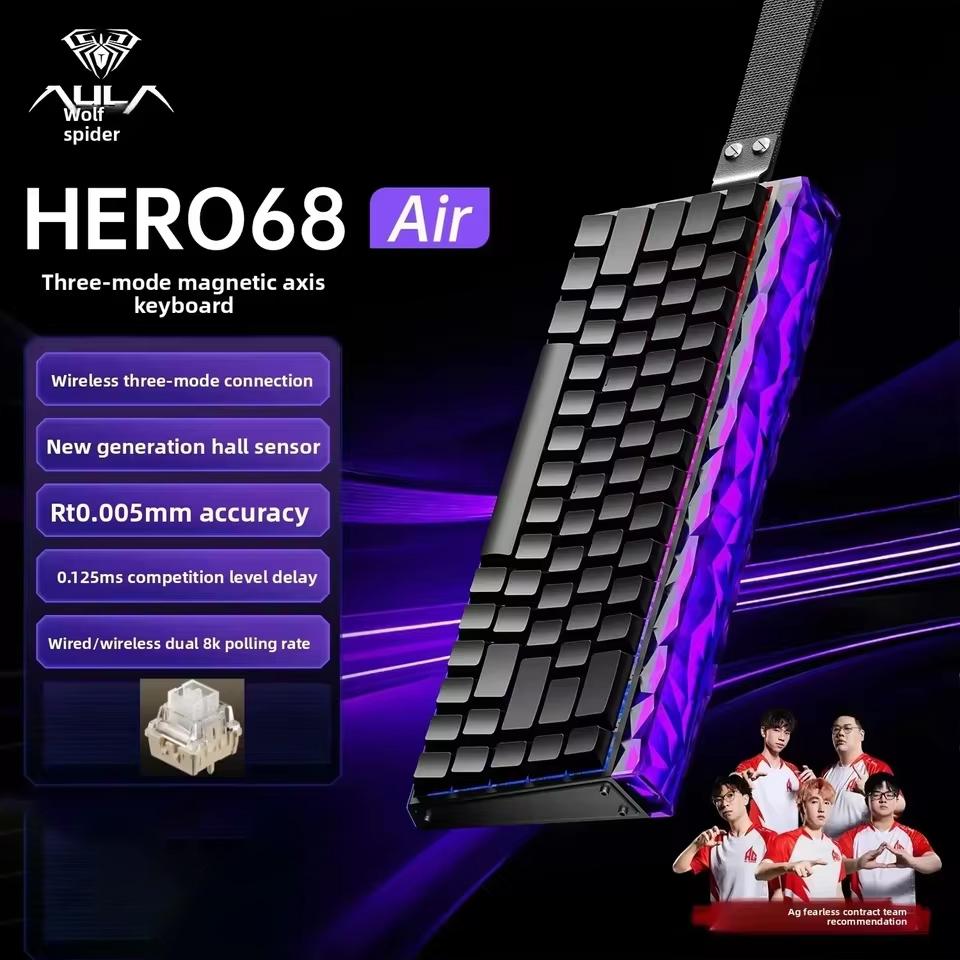 AULA HERO68 Air 3-Mode Wireless Magnetic Switch Gaming Mechanical Keyboard Hot-Swap RGB 8KHz Polling Rate 0.005mm RT Low Latency