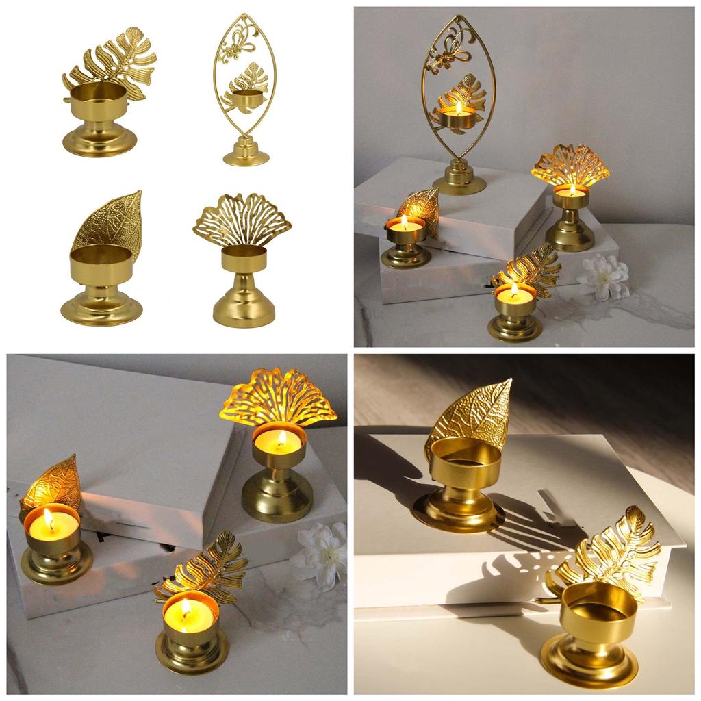 Золотой железный подсвечник для чайной свечи для элегантной столовой и свадебных композиций на стол, подсвечник в форме металлического листа