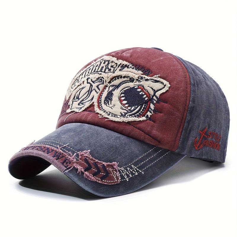 Retro Shark Embroidered Baseball Caps Bone Solid Animal Cartoon Men Women Stretch Hip Hop Streetwear Dad Hats