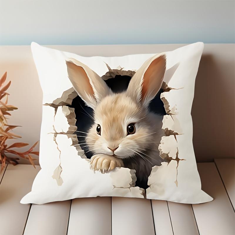 2D Effect Easter Bunny Pillow Cover Cute Peeking Rabbit Print Soft Cozy For Sofa Bed Living Room Spring Easter Decor Gifts