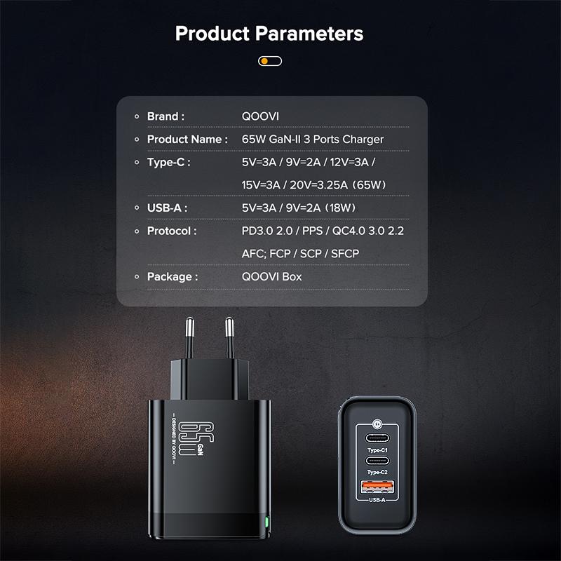 QOOVI Зарядное устройство GaN 65 Вт, USB Type C, быстрая зарядка, адаптер быстрой зарядки 4,0, зарядное устройство USB-C PD для Samsung Xiaomi Macbook iPhone ipad