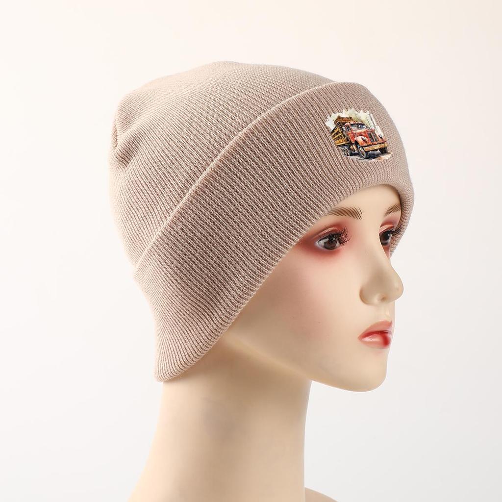 Vintage Pickup Truck Print Knit Cap Beanie, Skull Cap Windproof Fit Trendy Gorro Knitted Hat Beanie