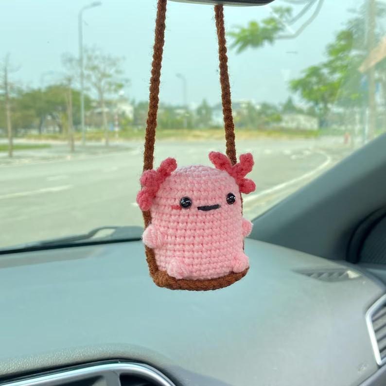 2026 Coolter Car Ornaments Cartoon Animal Rearview Mirror Hanging Ornaments Crochet Swing Pendant Interior Decor Accessories