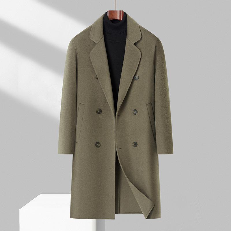 Осенне-зимнее мужское двубортное шерстяное пальто с длинным воротником для молодежи, однотонное, светлое, роскошное