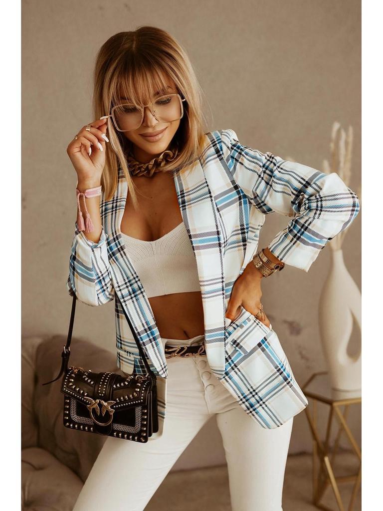 Блейзер цвета розовой розы в клетку с отложным воротником - Коллекция Осень/Зима 2022