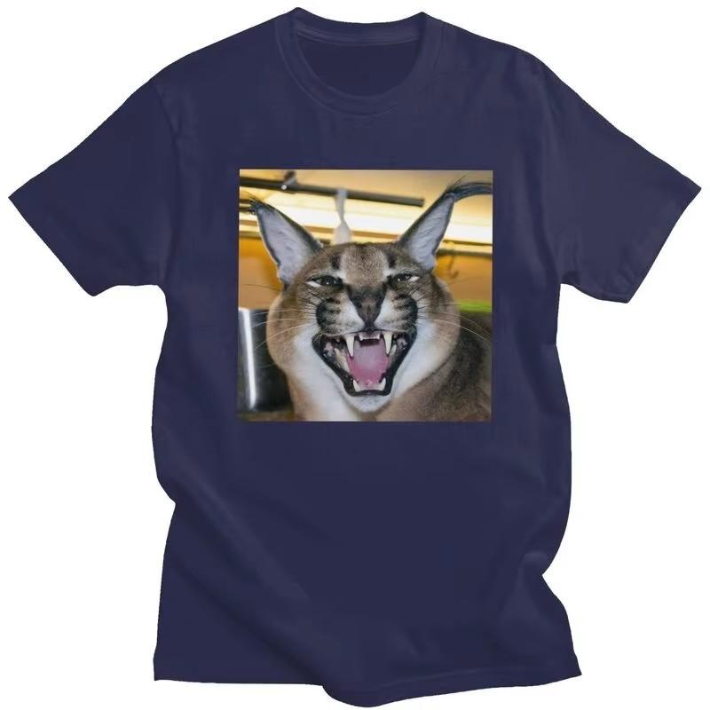 Big Floppa Caracal Cat Funny Meme Graphic Tee Short Sleeve Casual Cotton T-Shirt