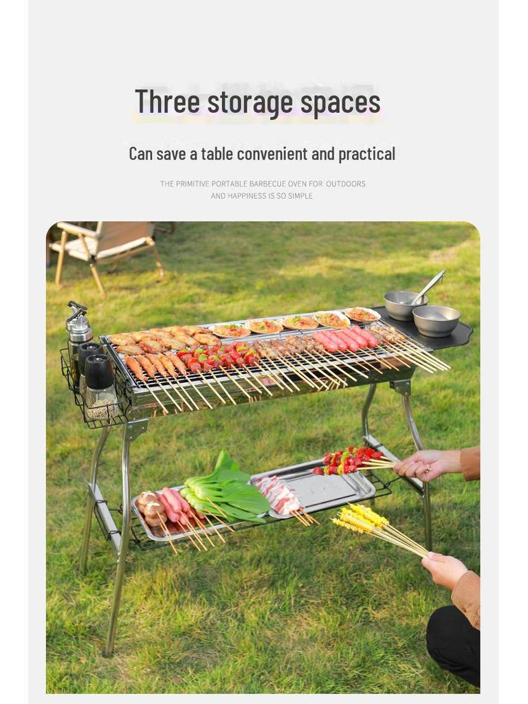 Большой портативный складной угольный гриль-барбекю из нержавеющей стали для использования на открытом воздухе и дома