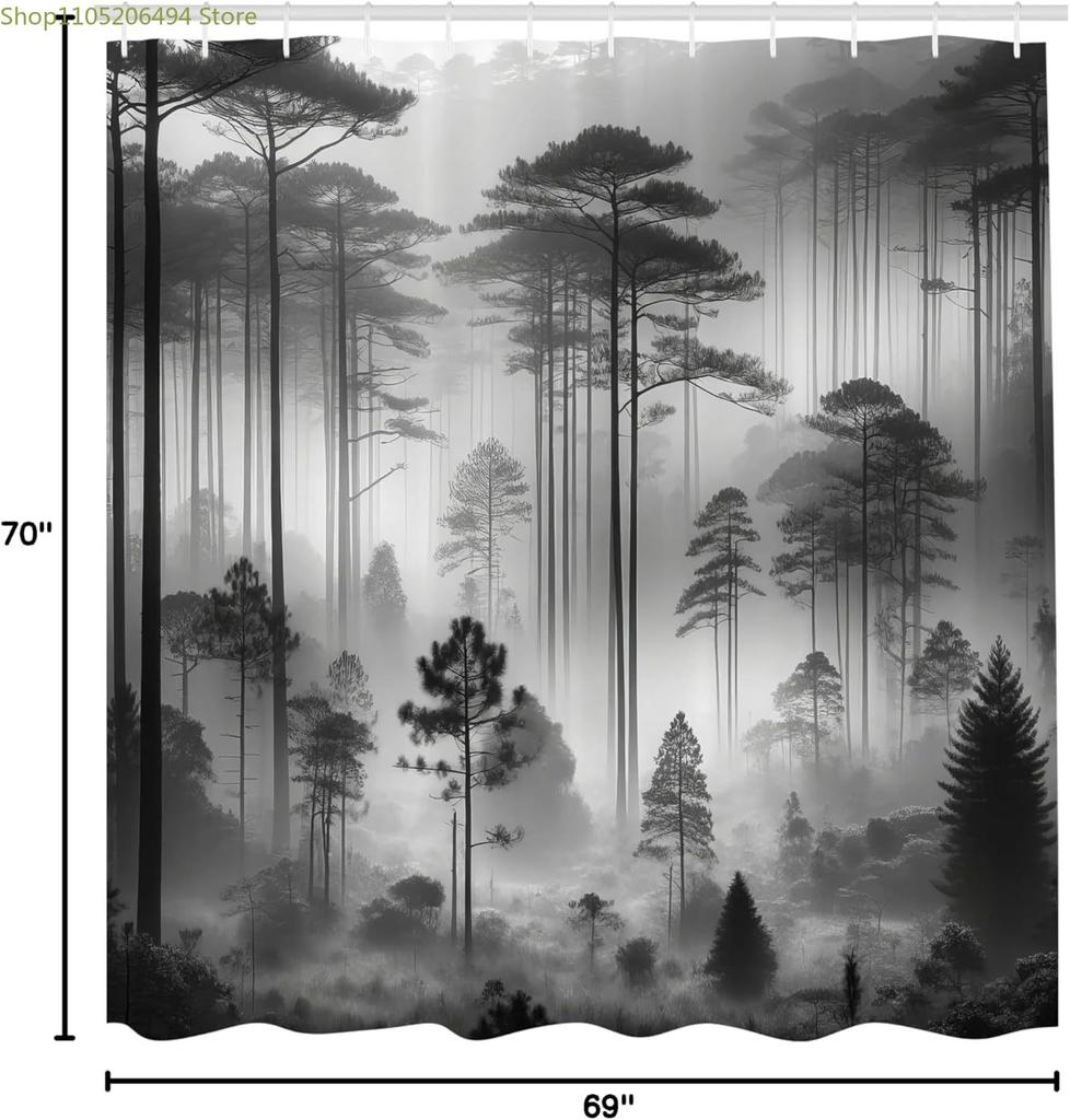 Черно-белая шторка для душа туманные высокие деревья лесной массив природный ландшафт ткань украшение для ванной шторка для душа с крючком