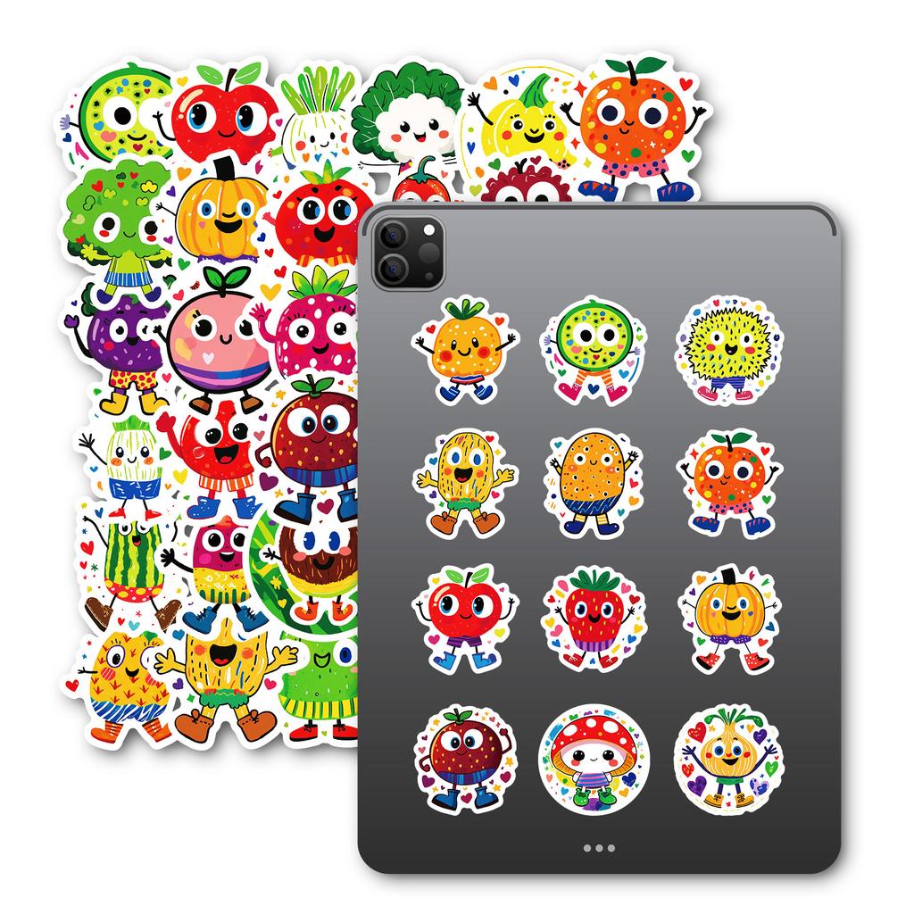 50 Cartoon Cute Fruit And Vegetable People Graffiti Stickers Personalized Creative Tablet Decorative Stickers